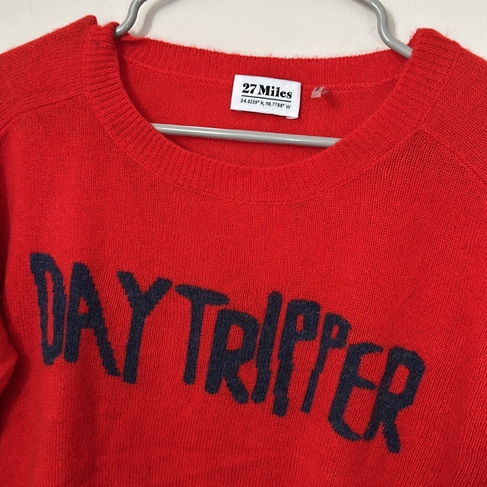 27 miles Malibu "day tripper" wool cashmere blend crop crewneck red sweater Vday - Picture 2 of 7